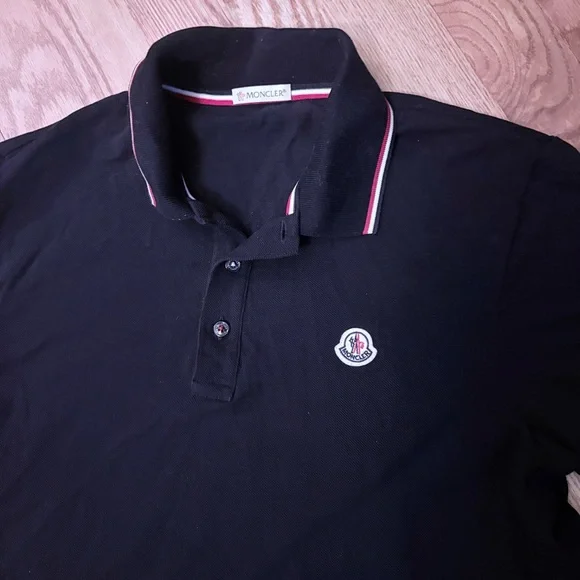 Moncler Men's Polo in Black with Red Accents Size Medium $395 - Picture 5 of 16